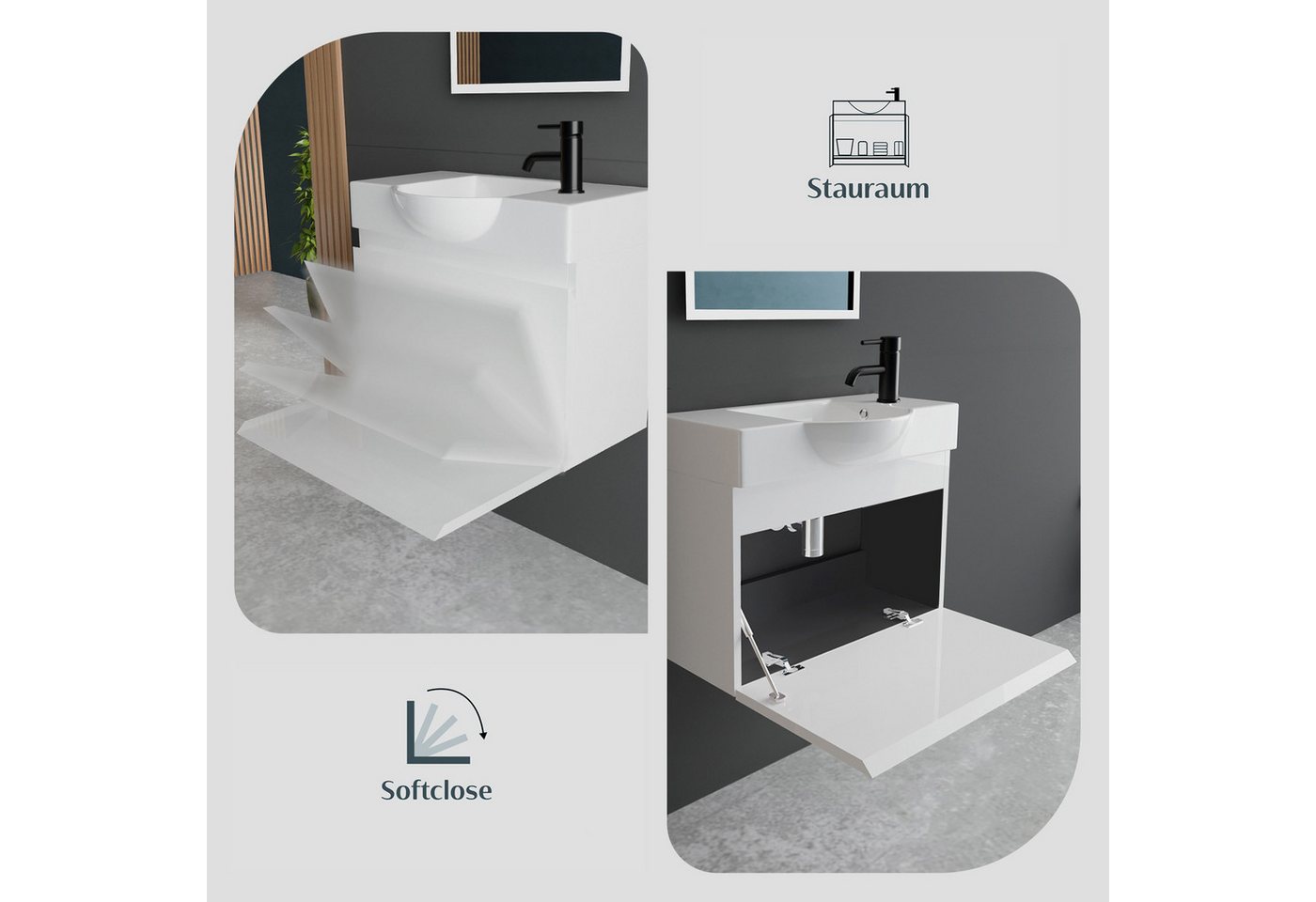 Alpenberger Badmöbel-Set Waschbecken mit Unterschrank 55 cm Breit, Komplett Vormontiert, (Badezimmermöbel Waschtisch, Badschrank Schmal), Waschbeckenunterschrank mit Softclose Bild 3