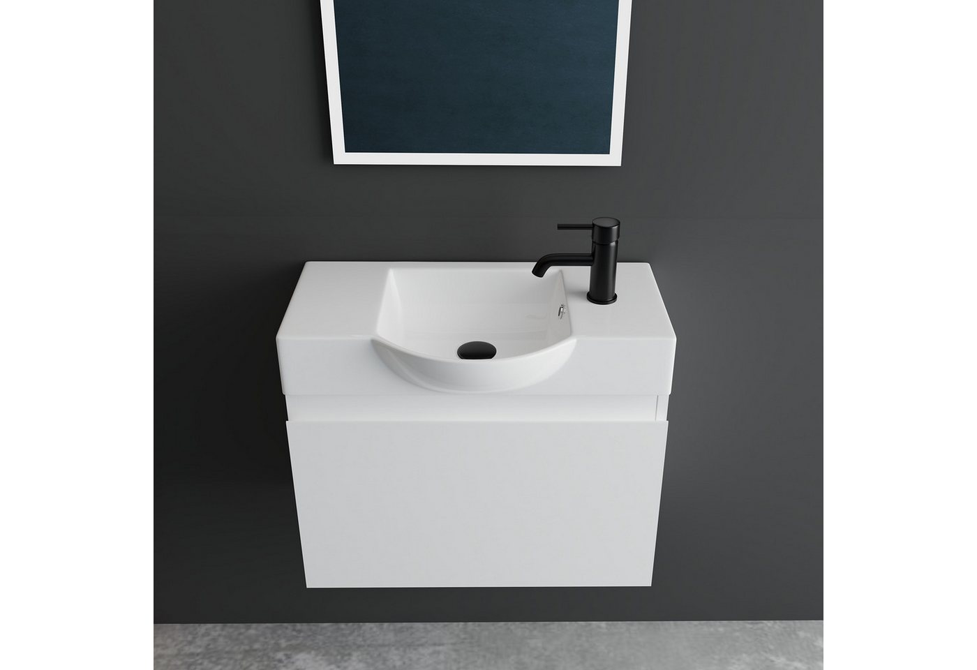 Alpenberger Badmöbel-Set Waschbecken mit Unterschrank 55 cm Breit, Komplett Vormontiert, (Badezimmermöbel Waschtisch, Badschrank Schmal), Waschbeckenunterschrank mit Softclose Bild 4
