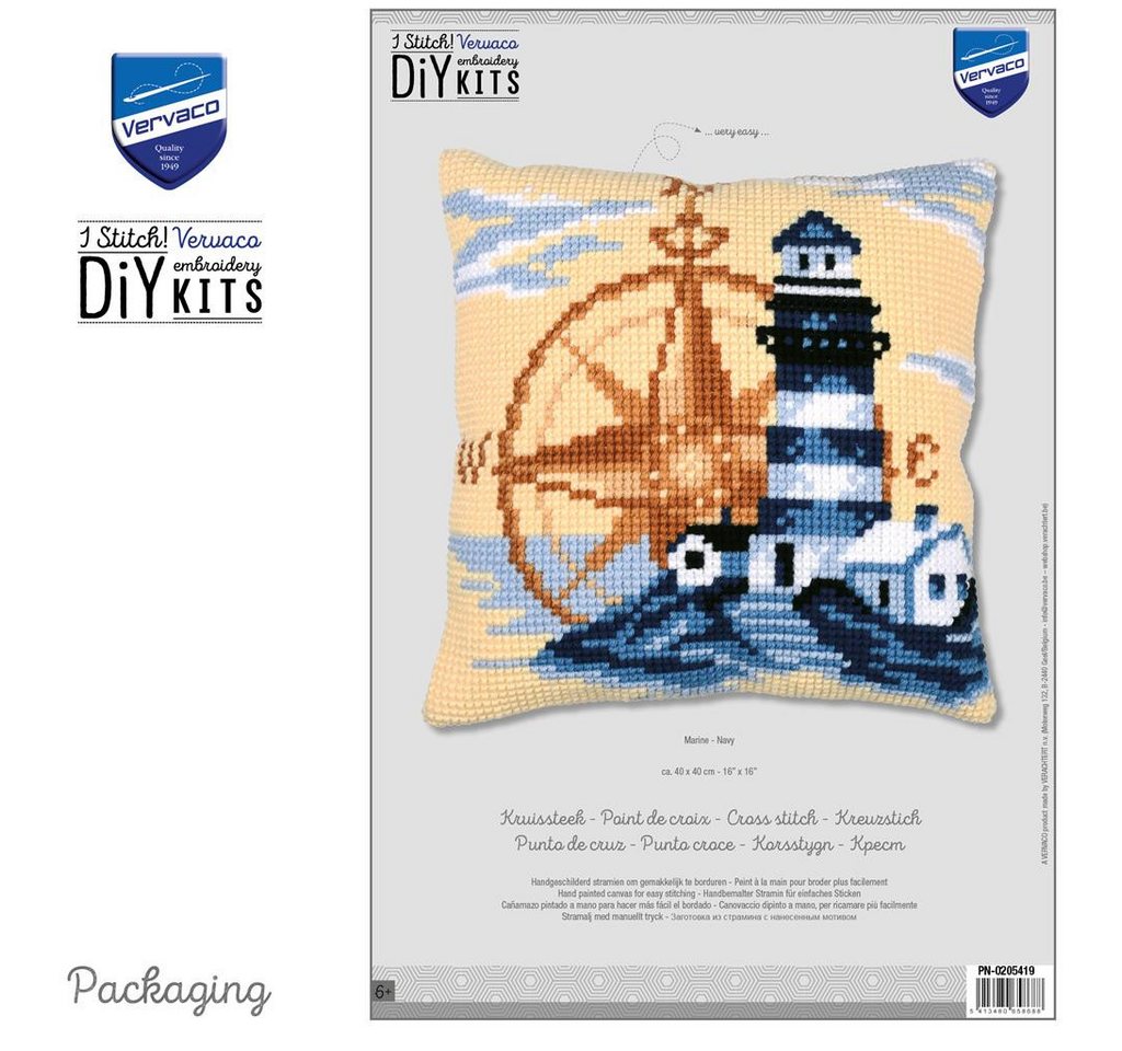 Vervaco Kreativset Vervaco Kreuzstich-Kissen-Set Navy - Stickbild vorgezeichnet, (Set, Vervaco embroidery Kit), Made in Europe