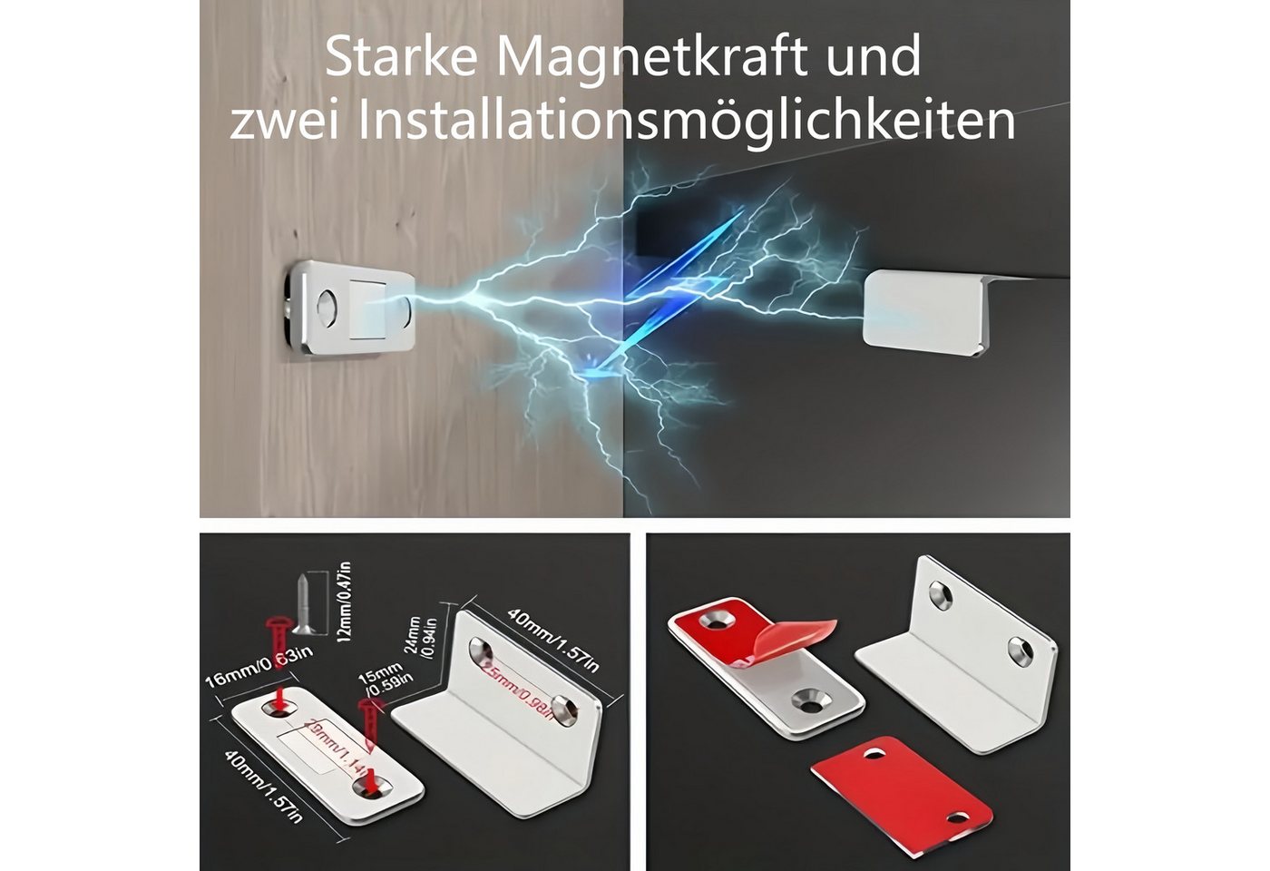 FOUORTUNATE-BEE Wandtürstopper Magnetischer Türstopper ohne Bohren für Schrank- & Zimmertüren (4 St), Unsichtbarer Türmagnet mit starkem Halt für Schiebe- & Möbeltüren