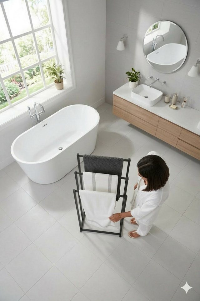 Rungassi Wandregal Moderner Handtuchständer aus Metall Stil & Funktion vereint Schwarz Bild 5