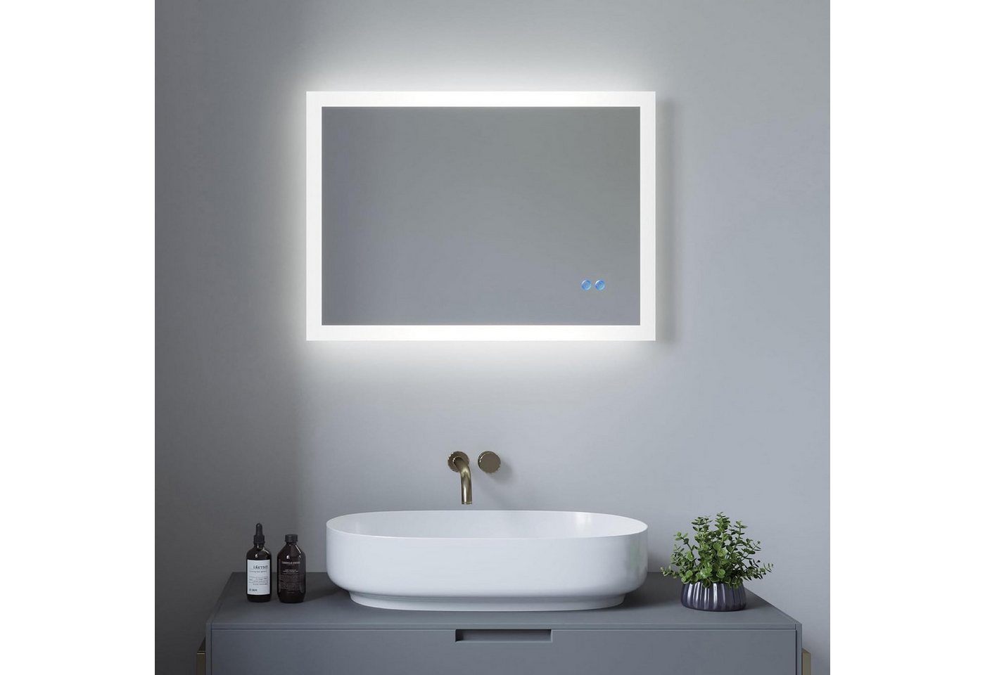 AQUALAVOS Badspiegel LED Badspiegel mit Beleuchtung Kaltweiß 50x70 80x60 100x70cm Dimmbar, Kaltweiß Touchschalter Wandspiegel Horizontal & vertikal montierbar