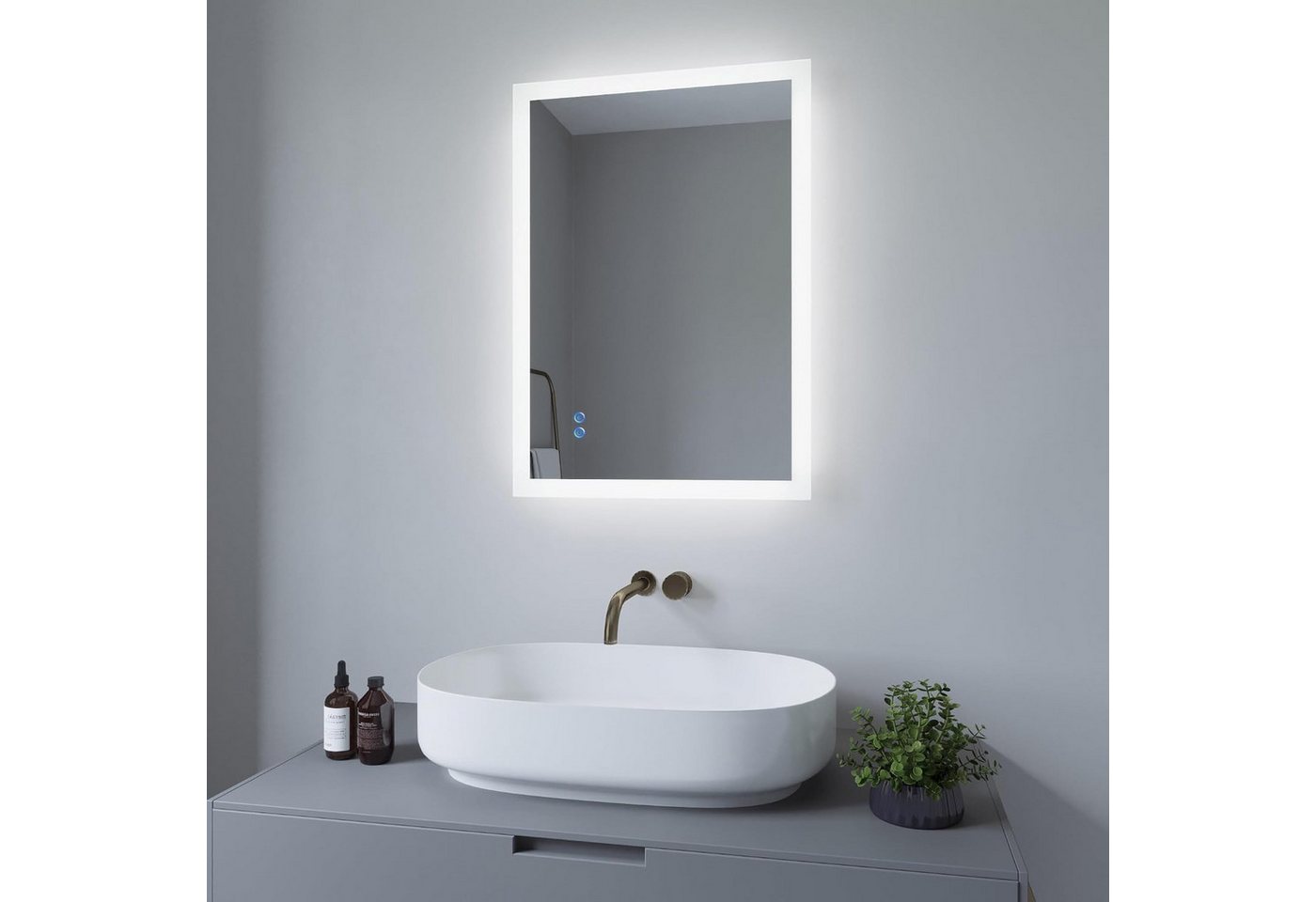 AQUALAVOS Badspiegel LED Badspiegel mit Beleuchtung Kaltweiß 50x70 80x60 100x70cm Dimmbar, Kaltweiß Touchschalter Wandspiegel Horizontal & vertikal montierbar Bild 2