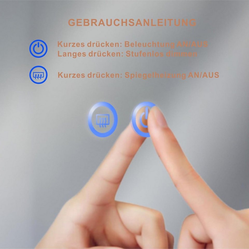 AQUALAVOS Badspiegel LED Badspiegel mit Beleuchtung Kaltweiß 50x70 80x60 100x70cm Dimmbar, Kaltweiß Touchschalter Wandspiegel Horizontal & vertikal montierbar Bild 4