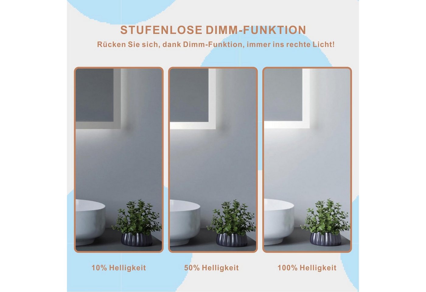 AQUALAVOS Badspiegel LED Badspiegel mit Beleuchtung Kaltweiß 50x70 80x60 100x70cm Dimmbar, Kaltweiß Touchschalter Wandspiegel Horizontal & vertikal montierbar Bild 5