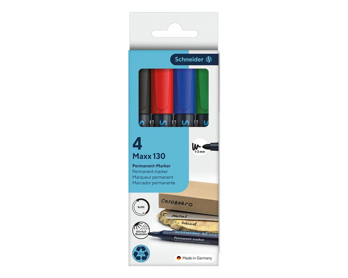 Schneider Permanentmarker Maxx 130, (4-tlg), toluolfrei, Strichstärke: 1,0 - 3,0 mm