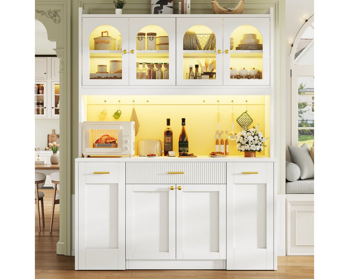 Odikalo Küchenbuffet Küchenschrank Buffetschrank mit LED Schublade und Roll-Ablagen (Hochküchenschrank 120cm mit RGB-LED, App-Steuerung, 3 Glasvitrinen, Schubkästen & beidseitigen Roll-Ablagen) 120*40*187cm(L x B x H) Bild 3