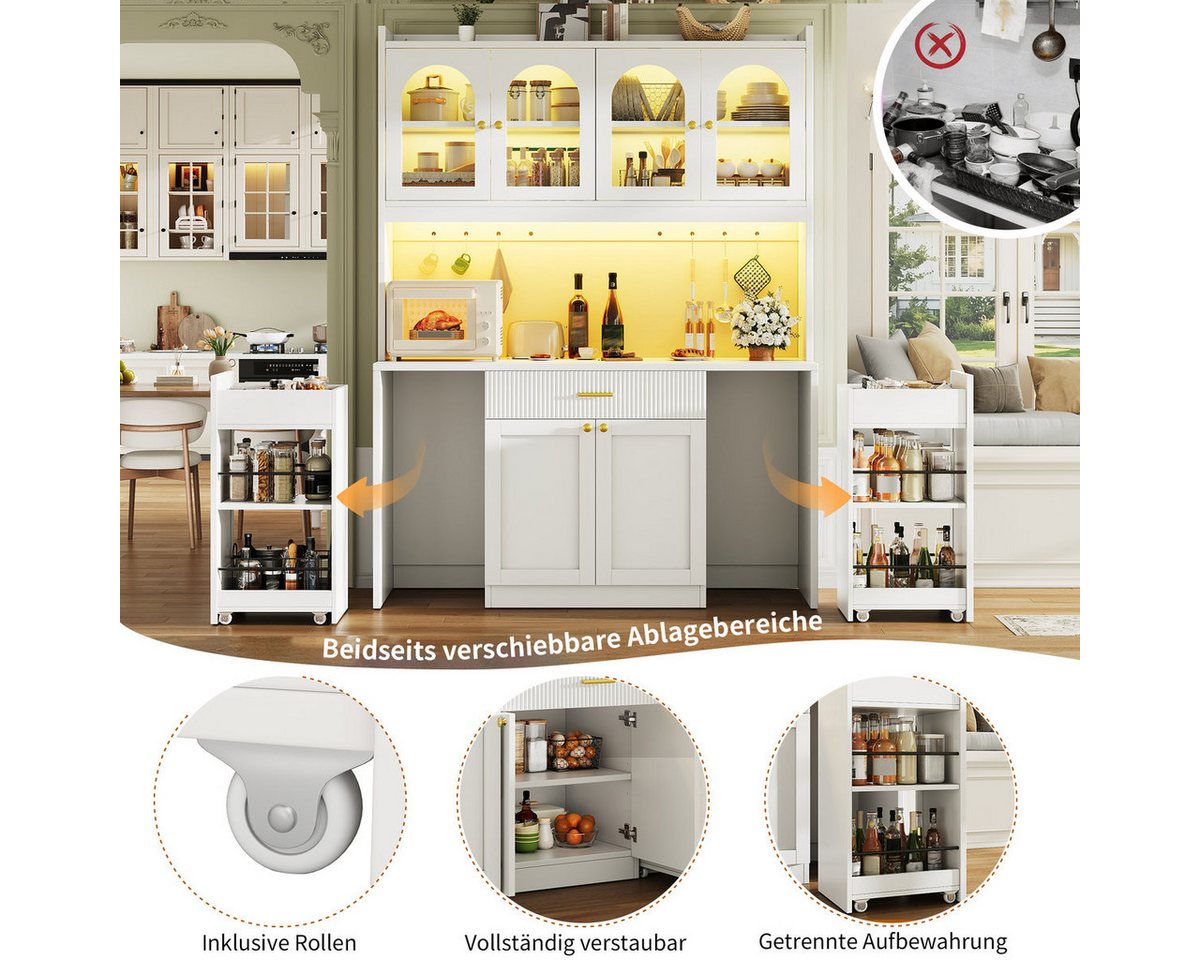 Odikalo Küchenbuffet Küchenschrank Buffetschrank mit LED Schublade und Roll-Ablagen (Hochküchenschrank 120cm mit RGB-LED, App-Steuerung, 3 Glasvitrinen, Schubkästen & beidseitigen Roll-Ablagen) 120*40*187cm(L x B x H) Bild 4