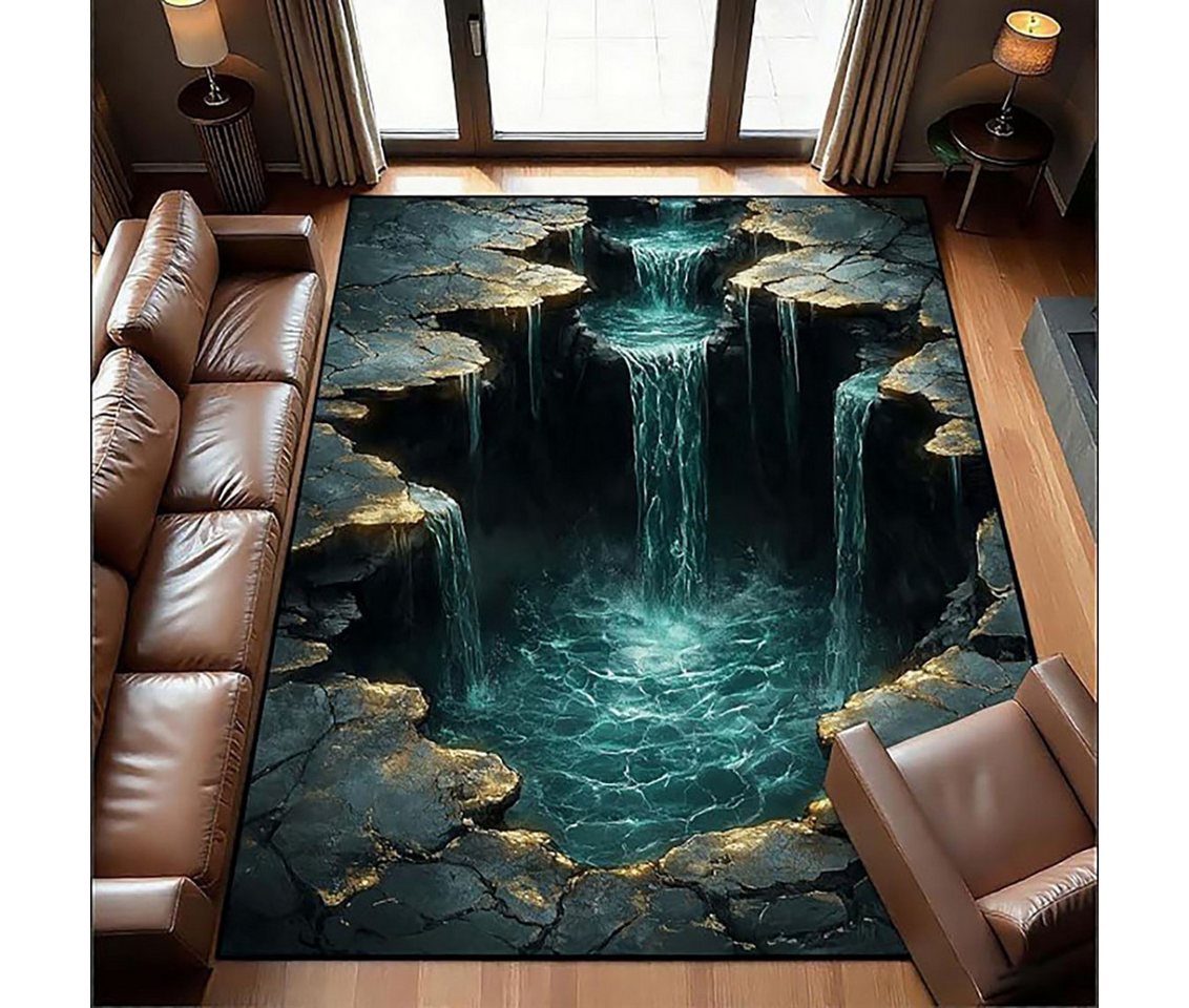 Jumpeak Teppich 3D-Optik-Teppiche, Wasserfall-Motive, rutschfeste Kurzflor-Teppiche, Rechteck, Höhe: 5 mm, Rectangular, 5mm dick, faux cashmere, indoor rug, machine-washable rug Bild 3