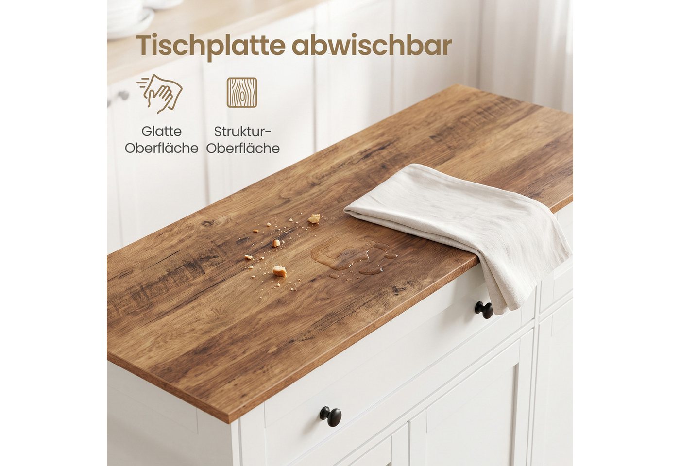 VASAGLE Kücheninsel Küchenwagen mit Schubladen und verstellbaren Einlegeböden, 106,8 x 40 x 89,2 cm, für Küche, auf Rollen, Beistellschrank Bild 5