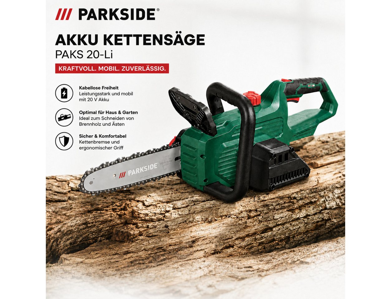 Parkside Akku-Kettensäge PARKSIDE Akku Kettensäge PAKS 20-Li Solo Gerät Bild 4