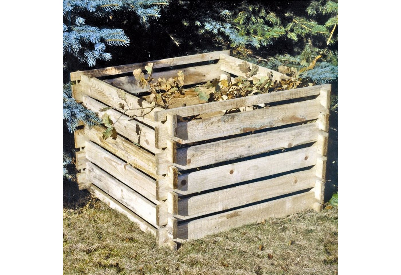 Loggyland Komposter Holz Komposter 120 x 120 x 70 cm KDI – Kompostbehälter Stecksystem, Kiefernholz, optimale Belüftung, natürliche Kompostierung, großzügig