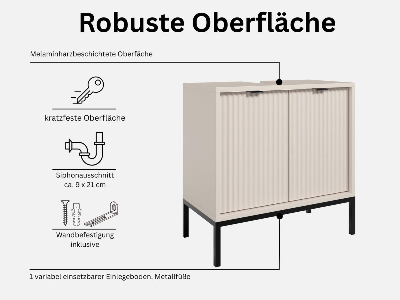 moebel-dich-auf Waschbeckenunterschrank CASTELLO MDF-Fronten mit modernen Riffelungen Bild 3