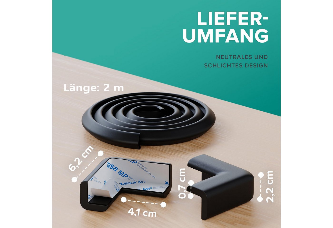 Zyronn Kindersicherung Kantenschutz aus Schaumstoff–2m Tischkantenschutz–Tischecken, Selbstklebender Schutz für Kinder, Bett, Fensterbank & Schreibtisch Bild 3
