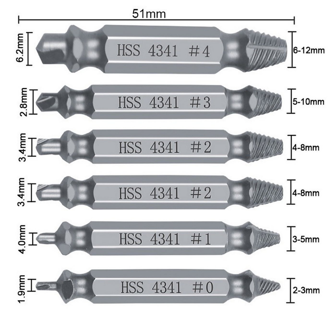 BAYLI Multitool Beschädigte Schraubenausdreher Satz 12-tlg., Speed Out Linksausdreher