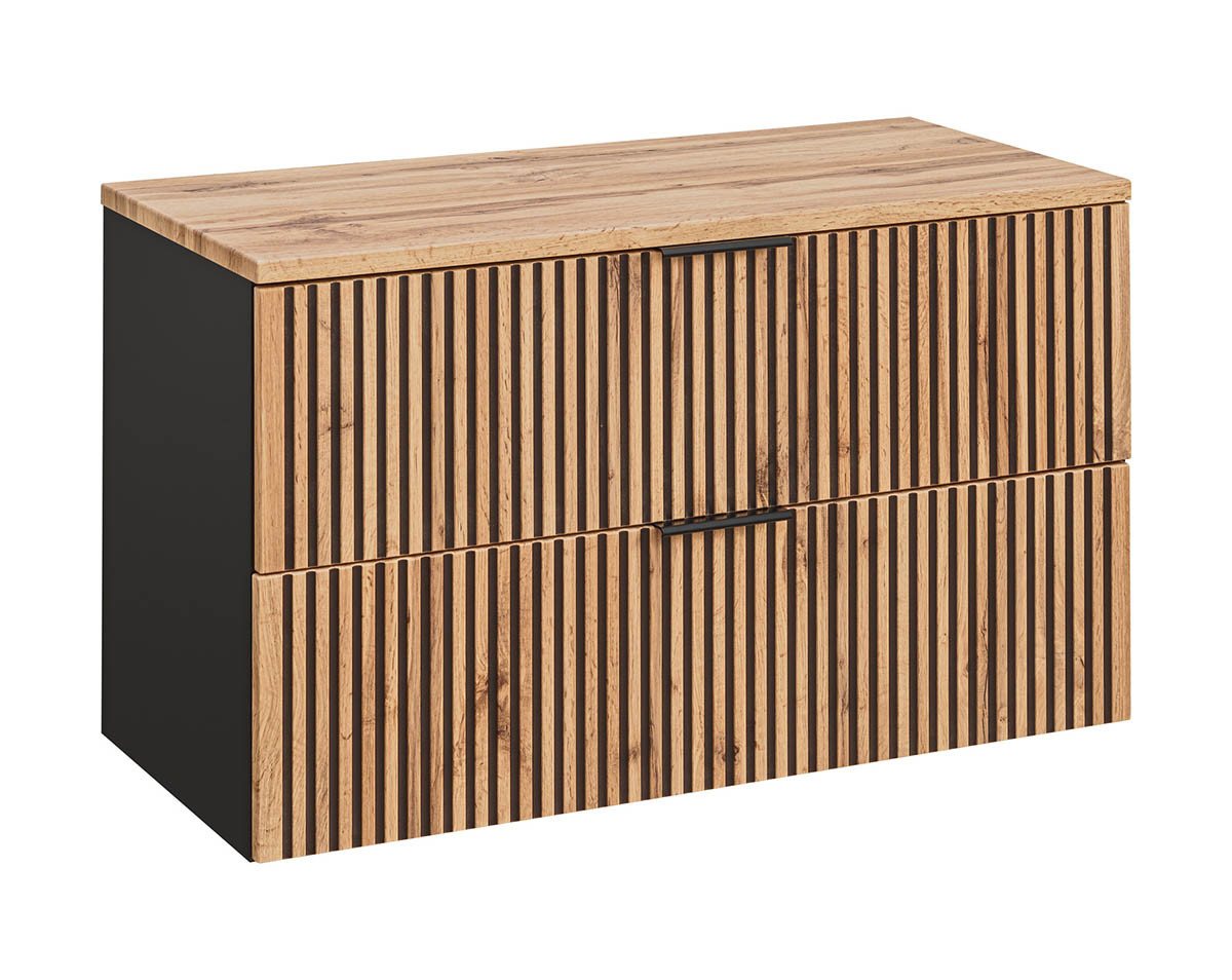 einfachgutemoebel Waschtisch-Set Bad Waschplatz Tribune 100cm, Aufsatzbecken m, Schwarz - Wotan-Eiche, (Badmöbel Set, 1-St., Waschtisch Unterschrank) Bild 3