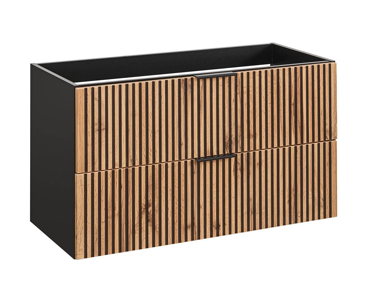 einfachgutemoebel Waschtisch-Set Bad Waschplatz Tribune 100cm, Aufsatzbecken m, Schwarz - Wotan-Eiche, (Badmöbel Set, 1-St., Waschtisch Unterschrank) Bild 4
