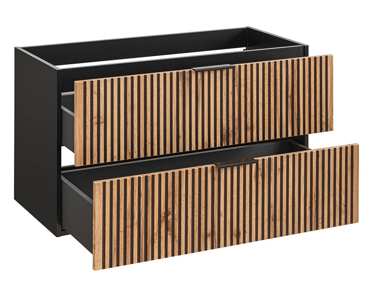 einfachgutemoebel Waschtisch-Set Bad Waschplatz Tribune 100cm, Aufsatzbecken m, Schwarz - Wotan-Eiche, (Badmöbel Set, 1-St., Waschtisch Unterschrank) Bild 5