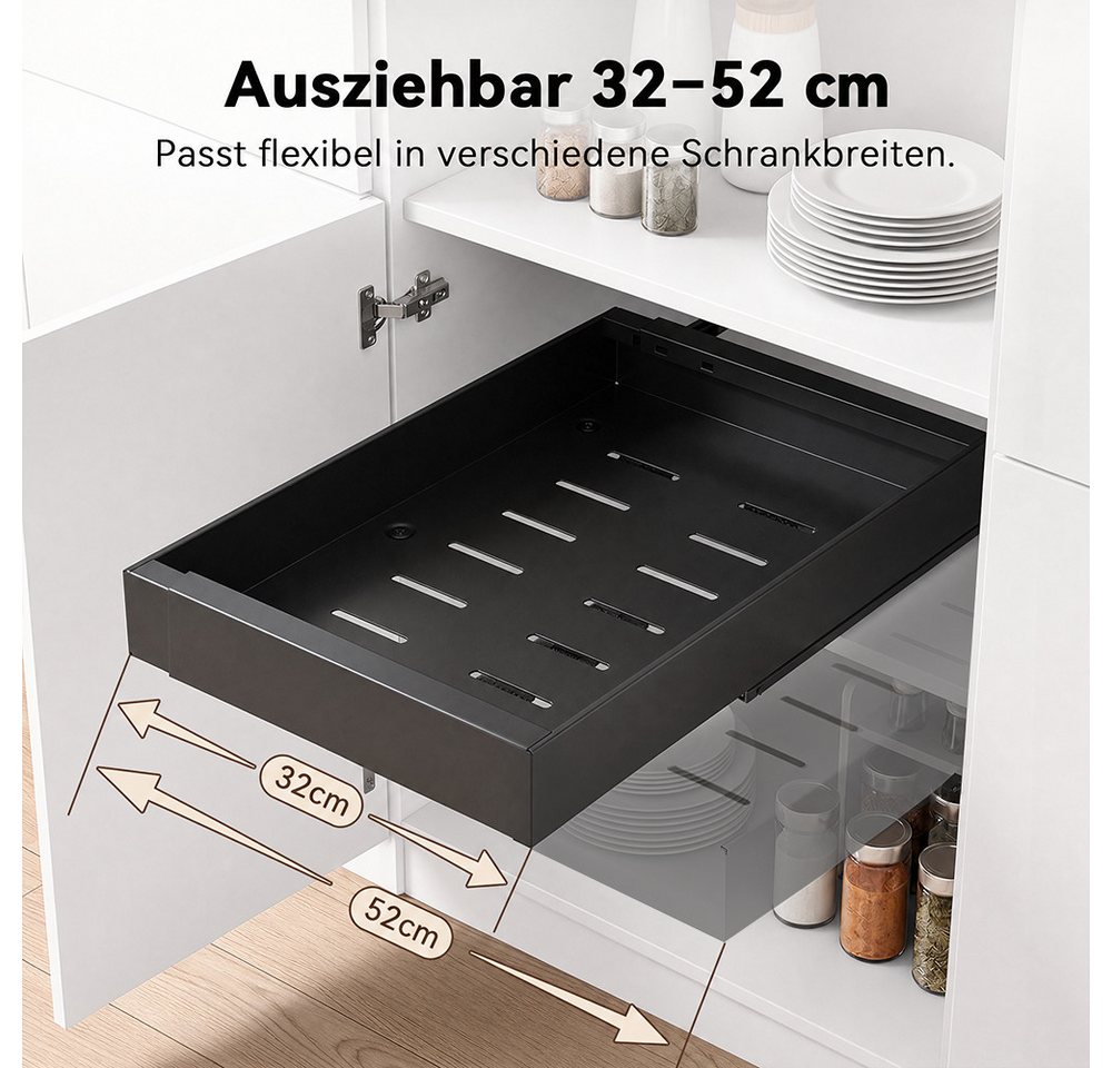 VIVREAL Küchenorganizer-Set Teleskopschublade küche, Besteckkasten für schubladen, ohne Bohren, (2-tlg), Flexibel 32–52 cm, bis 15 kg belastbar, für Küche Speisekammer