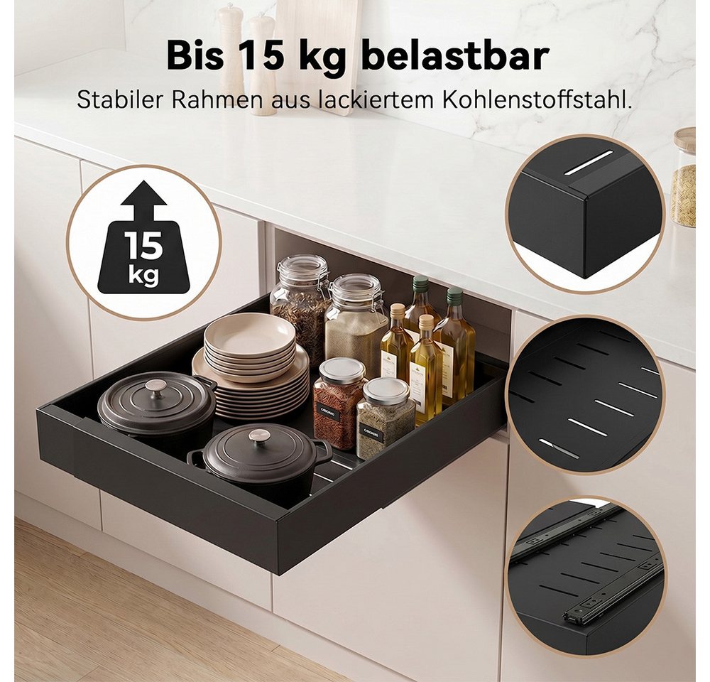 VIVREAL Küchenorganizer-Set Teleskopschublade küche, Besteckkasten für schubladen, ohne Bohren, (2-tlg), Flexibel 32–52 cm, bis 15 kg belastbar, für Küche Speisekammer Bild 3