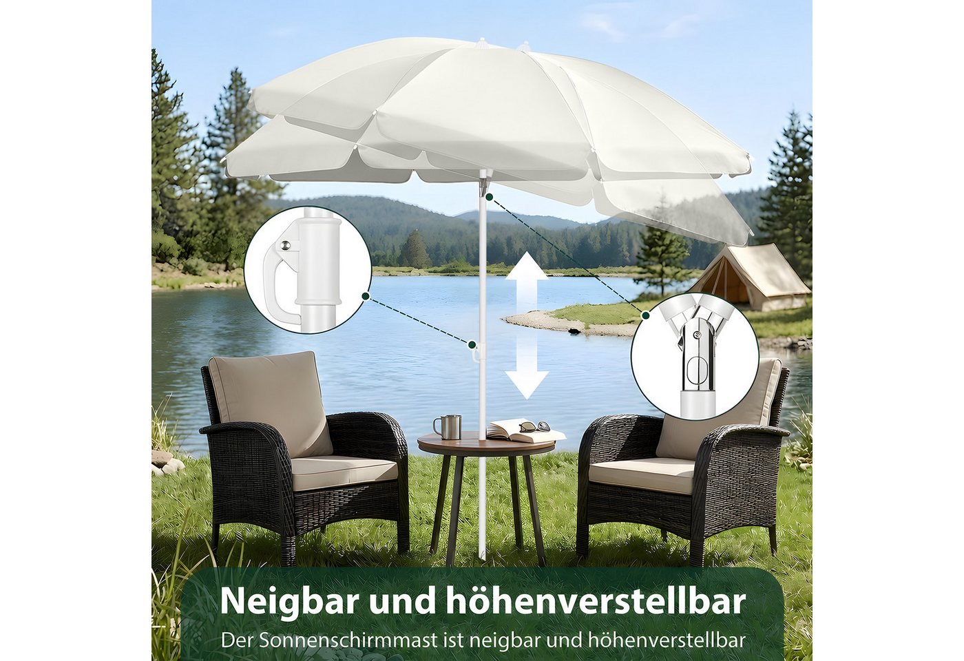 SUNULA Sonnenschirm 160 cm Balkonschirm Strandschirm knickbar mit Bodenhülse & Schutzhülle, Höhenverstellbar und Neigbar, UV-Schutz 50+ Bild 2