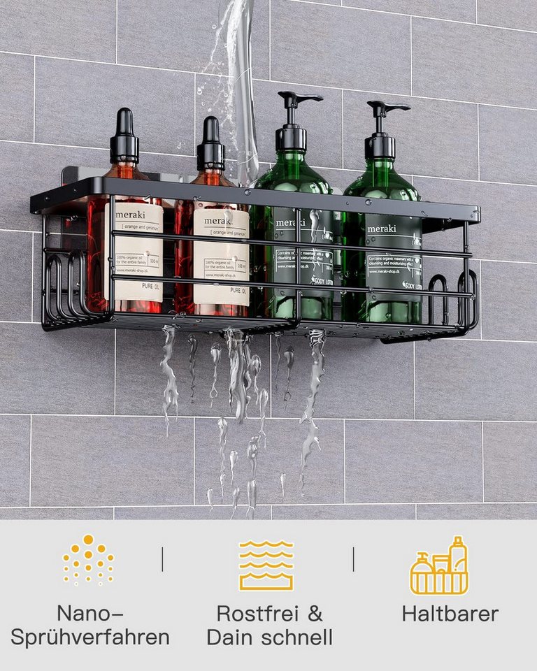 Fyrove Duschablage Duschablage Ohne Bohren, 5 Stück Duschregal Badezimmer Organizer, Badregal Shampoo Halterung für Dusche, Schwarz Duschkorb Regal, Rostfreie, Kohlenstoffstahl Bild 4