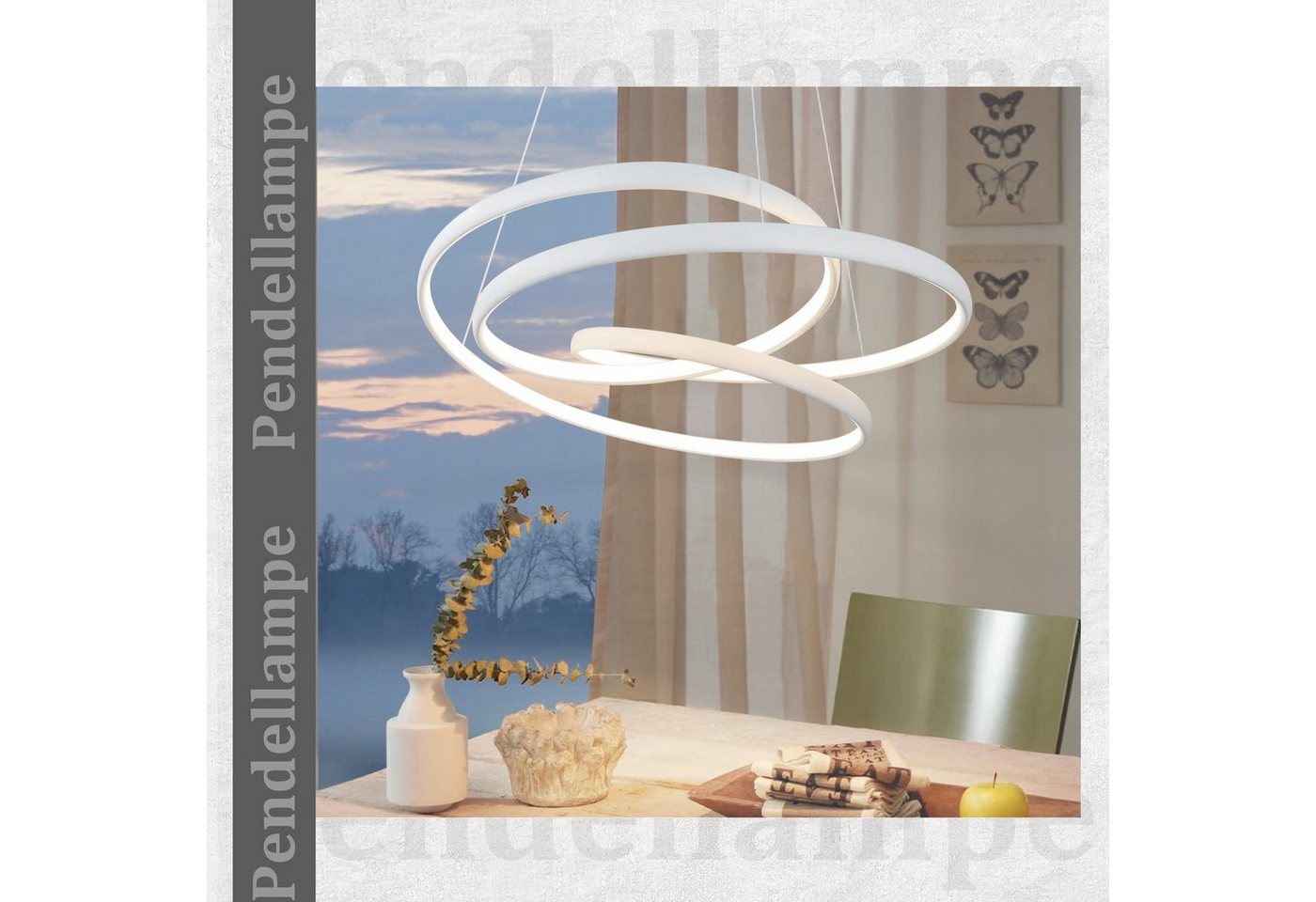 ZMH LED Pendelleuchte Esstisch - 150CM Hängeleuchte Dimmbar 55W Esstischlampe Wohnzimmer, LED fest integriert, 3000-6500k, mit Fernbedienung, Wohnzimmerlampe Hängend, Modern, weiß/schwarz Bild 2