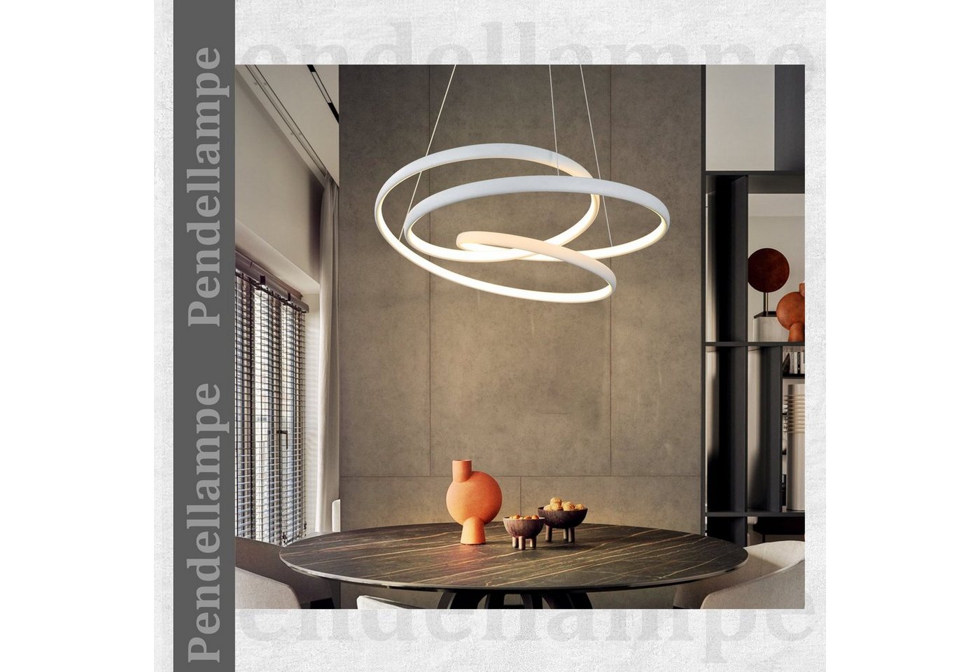ZMH LED Pendelleuchte Esstisch - 150CM Hängeleuchte Dimmbar 55W Esstischlampe Wohnzimmer, LED fest integriert, 3000-6500k, mit Fernbedienung, Wohnzimmerlampe Hängend, Modern, weiß/schwarz Bild 3