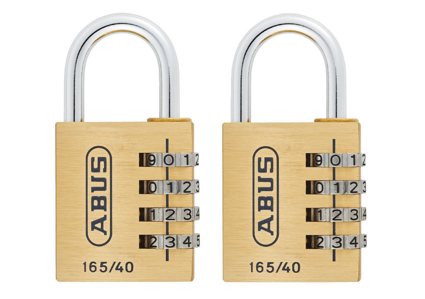 ABUS Vorhängeschloss Zahlenschloss 165/40 aus Messing - Kofferschloss - 2er Set, Sicherheitsklasse 4, 3-stelliger individuell anpassbarer Zahlencode, Sicherung bei Reisen