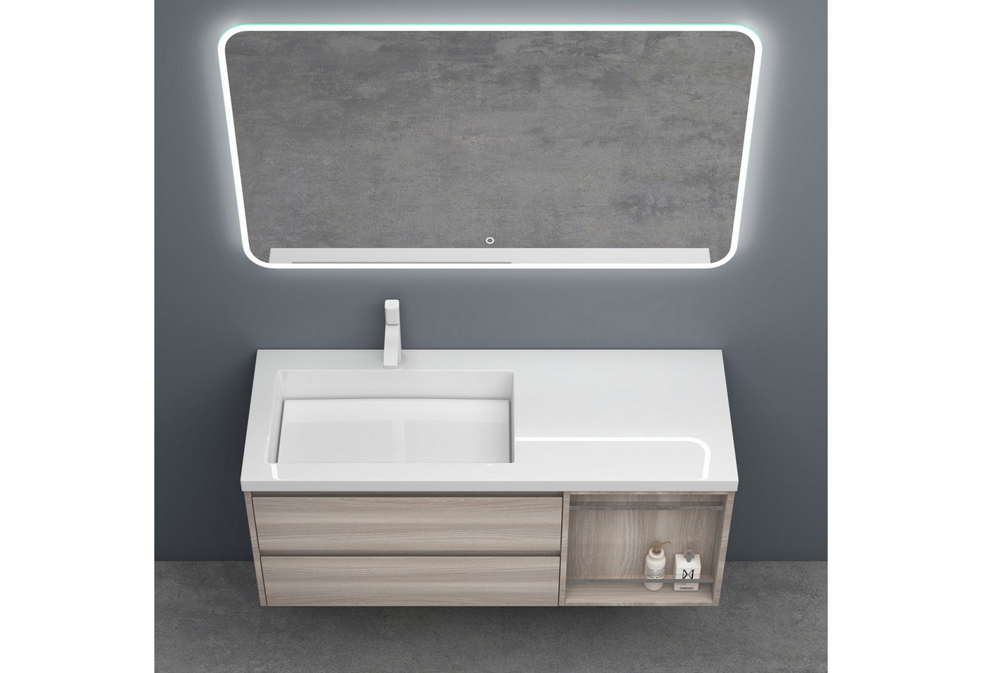 doporro Badmöbel-Set Badmöbel-Set Waschtisch Design MDF-Platte mit Melaminbeschichtung Open, Großer Stauraum, Wasser abweisend
