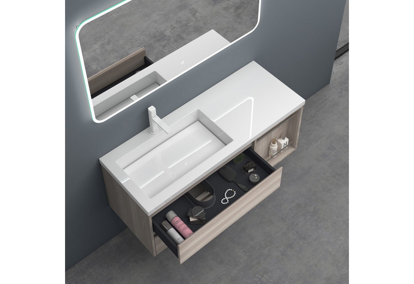 doporro Badmöbel-Set Badmöbel-Set Waschtisch Design MDF-Platte mit Melaminbeschichtung Open, Großer Stauraum, Wasser abweisend Bild 5