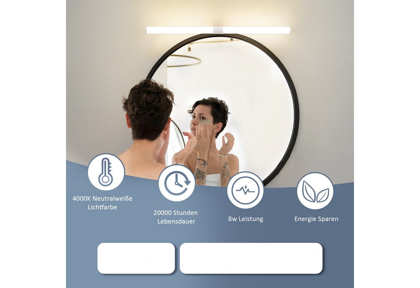 ZMH LED Spiegelleuchte Modern 40/60CM Wandlampe 6W 4000K für schrank Keller, LED fest integriert, Neutralweiß, Schwarz Klemmbar Wandleuchte Küche Bild 4