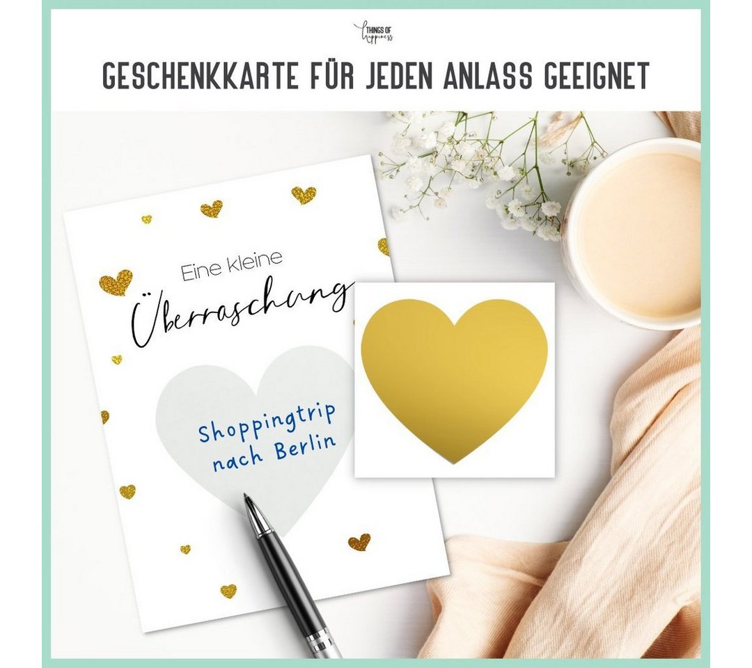 Things of Happiness Postkarte Rubbelkarte zum Beschriften + Briefumschlag aus Naturpapier, Geschenk