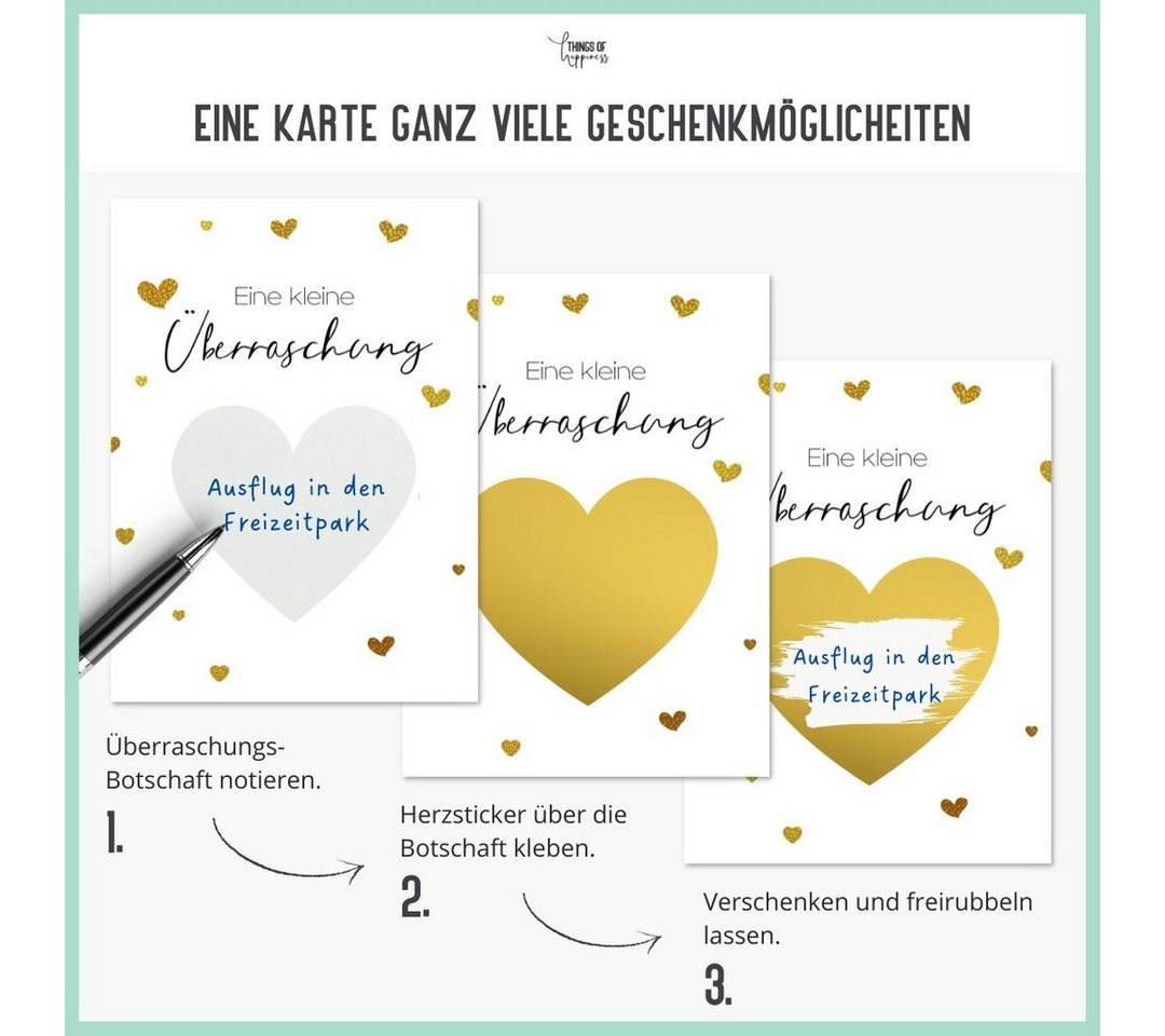 Things of Happiness Postkarte Rubbelkarte zum Beschriften + Briefumschlag aus Naturpapier, Geschenk Bild 3