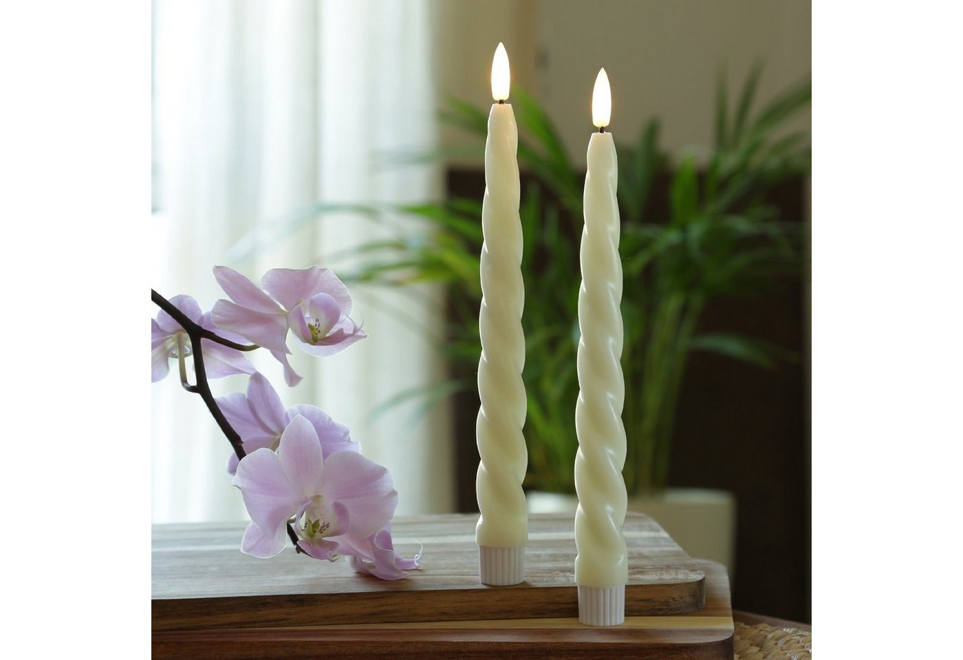 MARELIDA LED-Kerze LED Stabkerzen Twist Tafelkerzen gedreht Echtwachs H: 25cm creme 2St, LED Classic, warmweiß (2100K bis 3000K)