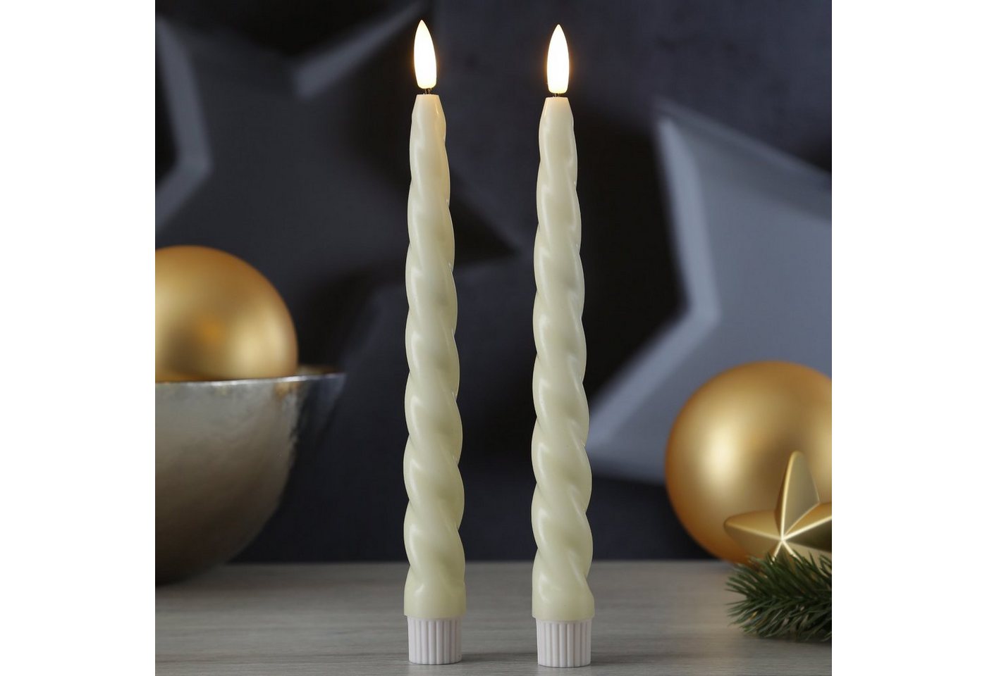 MARELIDA LED-Kerze LED Stabkerzen Twist Tafelkerzen gedreht Echtwachs H: 25cm creme 2St, LED Classic, warmweiß (2100K bis 3000K) Bild 2