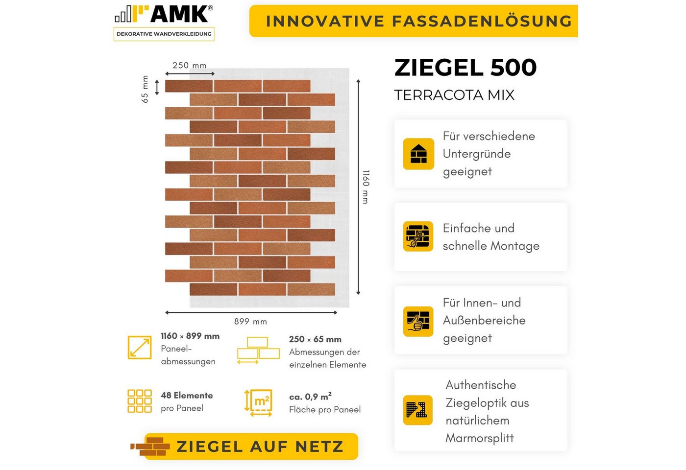 STM Company Verkleidungspaneel AMK Wand- und Fassadenpaneele in Klinkeroptik, 9 qm, (Packung, 10-tlg., 9 m) Flexibel, UV- & frostbeständig Bild 4