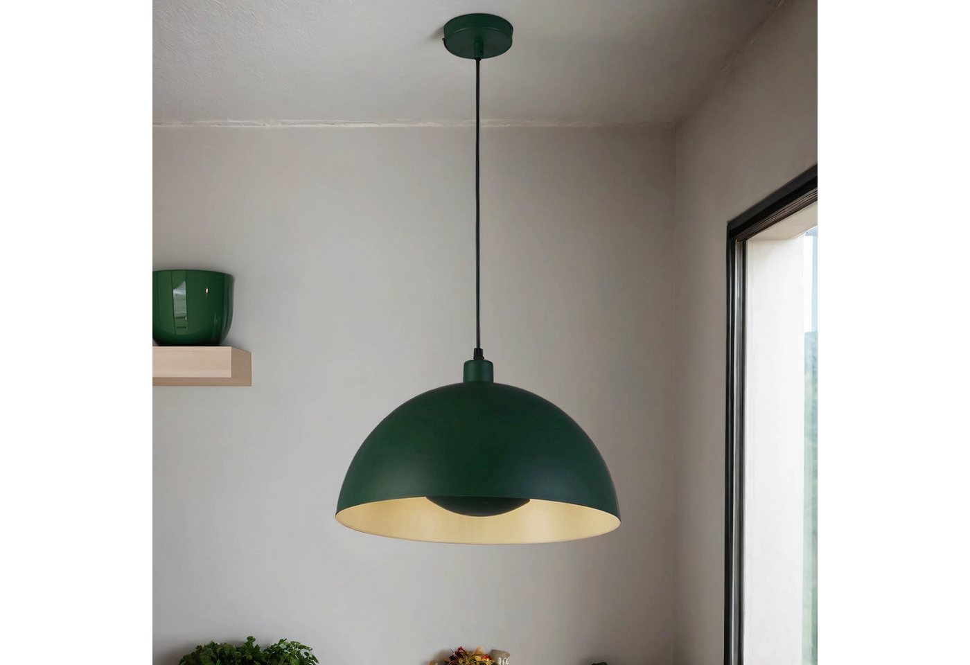 Licht-Erlebnisse Pendelleuchte MAGUNA, ohne Leuchtmittel, Metall E27 25 cm breit H: max. 150 cm Grün rund Bild 3