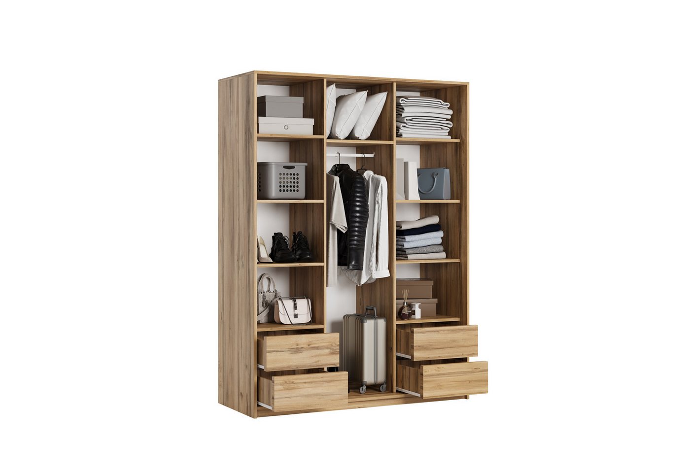 Masseno Schwebetürenschrank ORRA 150 cm Kleiderschrank mit Spiegel 3 Türen Schwarz