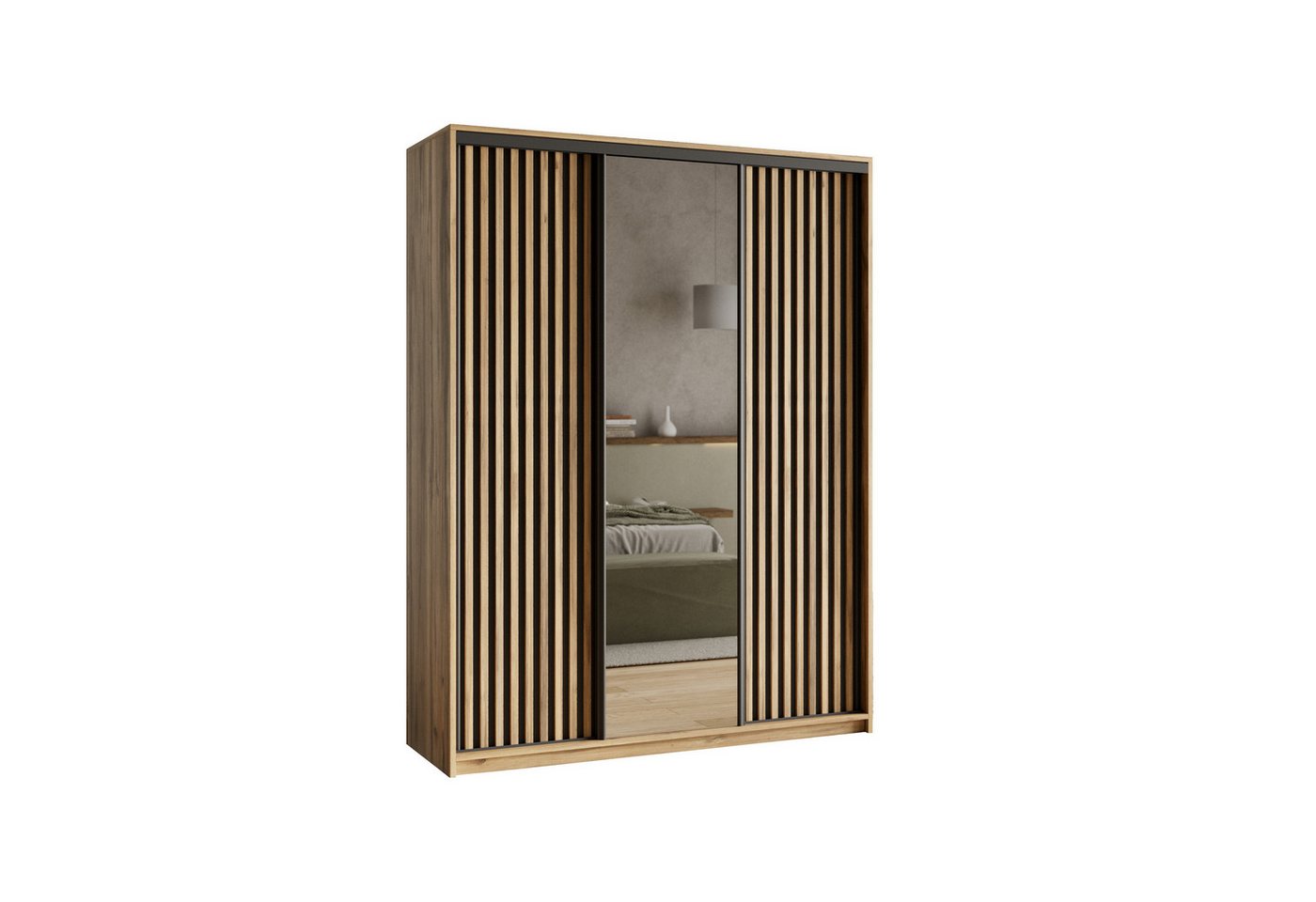 Masseno Schwebetürenschrank ORRA 150 cm Kleiderschrank mit Spiegel 3 Türen Schwarz Bild 2