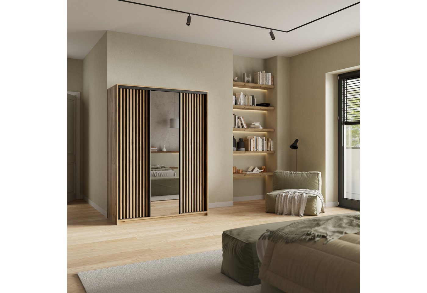 Masseno Schwebetürenschrank ORRA 150 cm Kleiderschrank mit Spiegel 3 Türen Schwarz Bild 4