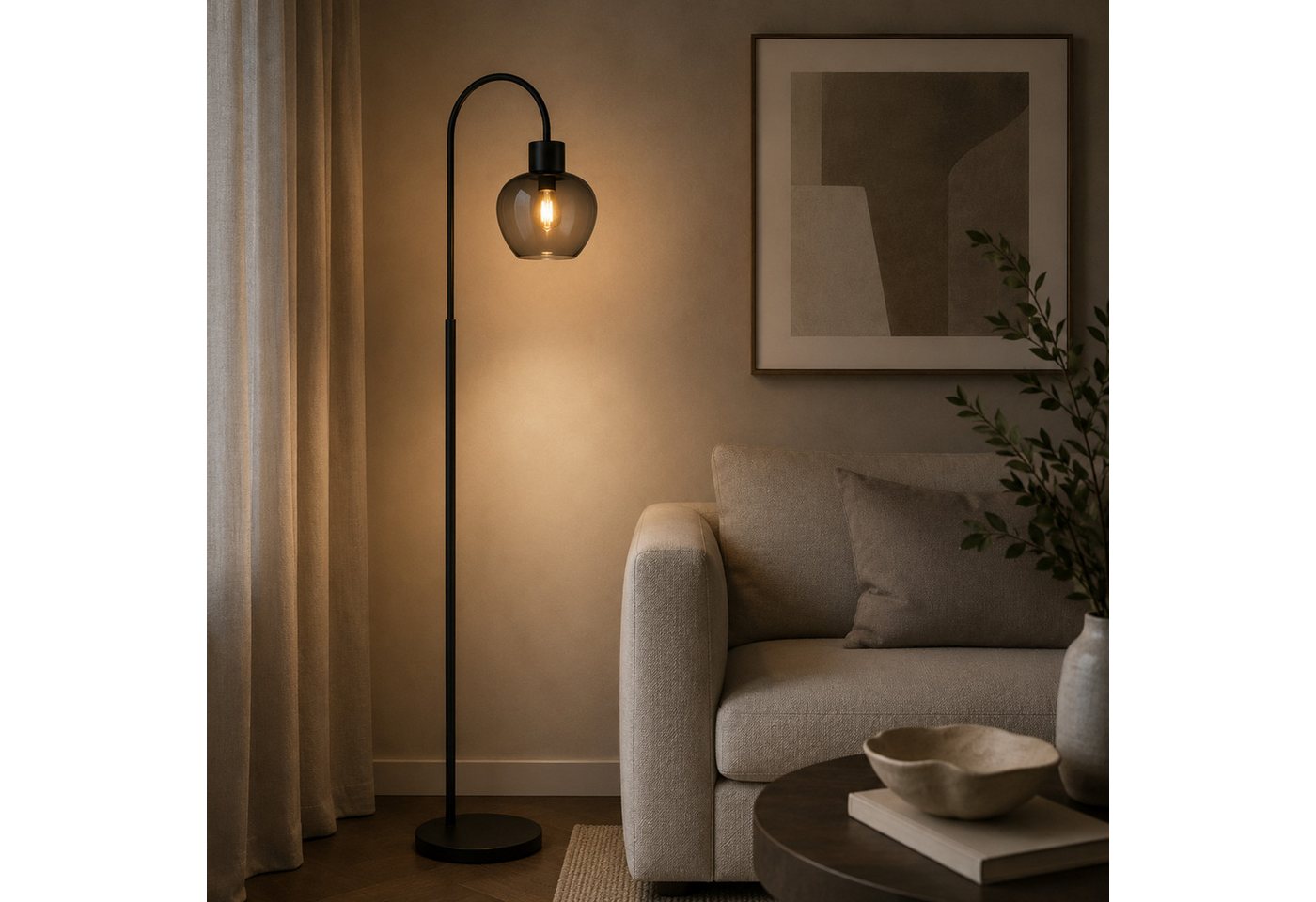 Lightbox Stehlampe, ohne Leuchtmittel, Höhe 164 cm, E27 Fassung, Aluminium, Glas, Schwarz Rauchglas Bild 2