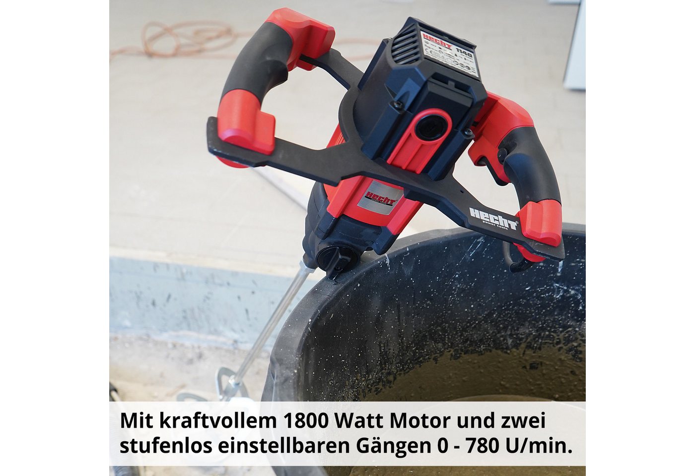 Hecht Rührwerk 1140 Farbrührer Mörtelrührer Quirl 2-Gang 38 Nm M14, Ø 140 mm, 1-tlg., stufenlos regelbar Metallgetriebe Estrichrührer Bild 4