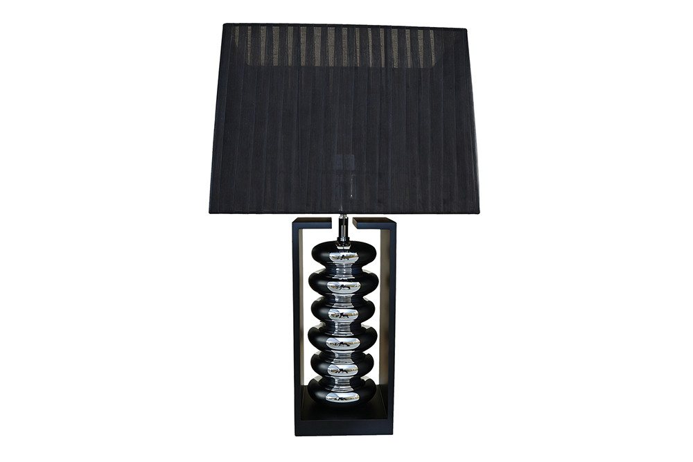 riess-ambiente Tischleuchte GRACIA 55cm schwarz/silber - Stoffschirm, Holzfuß, Modern Design, Ein-/Ausschalter, ohne Leuchtmittel, mit neigbarem Lampenschirm – ideal für Wohnzimmer & Schlafzimmer