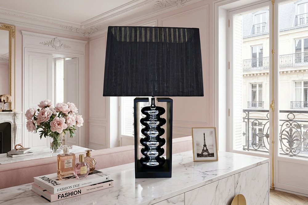 riess-ambiente Tischleuchte GRACIA 55cm schwarz/silber - Stoffschirm, Holzfuß, Modern Design, Ein-/Ausschalter, ohne Leuchtmittel, mit neigbarem Lampenschirm – ideal für Wohnzimmer & Schlafzimmer Bild 4