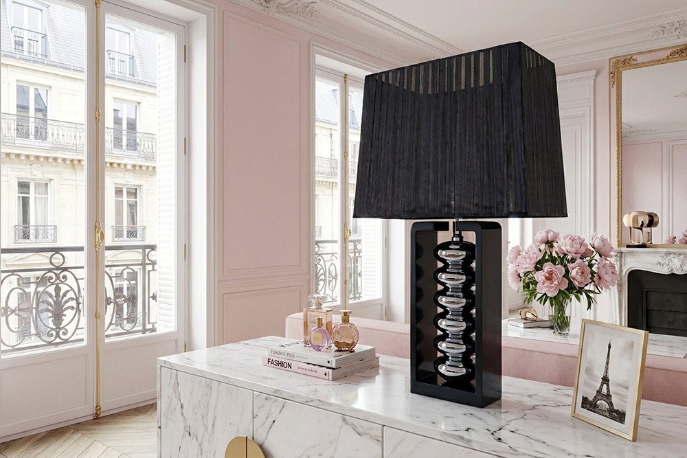 riess-ambiente Tischleuchte GRACIA 55cm schwarz/silber - Stoffschirm, Holzfuß, Modern Design, Ein-/Ausschalter, ohne Leuchtmittel, mit neigbarem Lampenschirm – ideal für Wohnzimmer & Schlafzimmer Bild 5