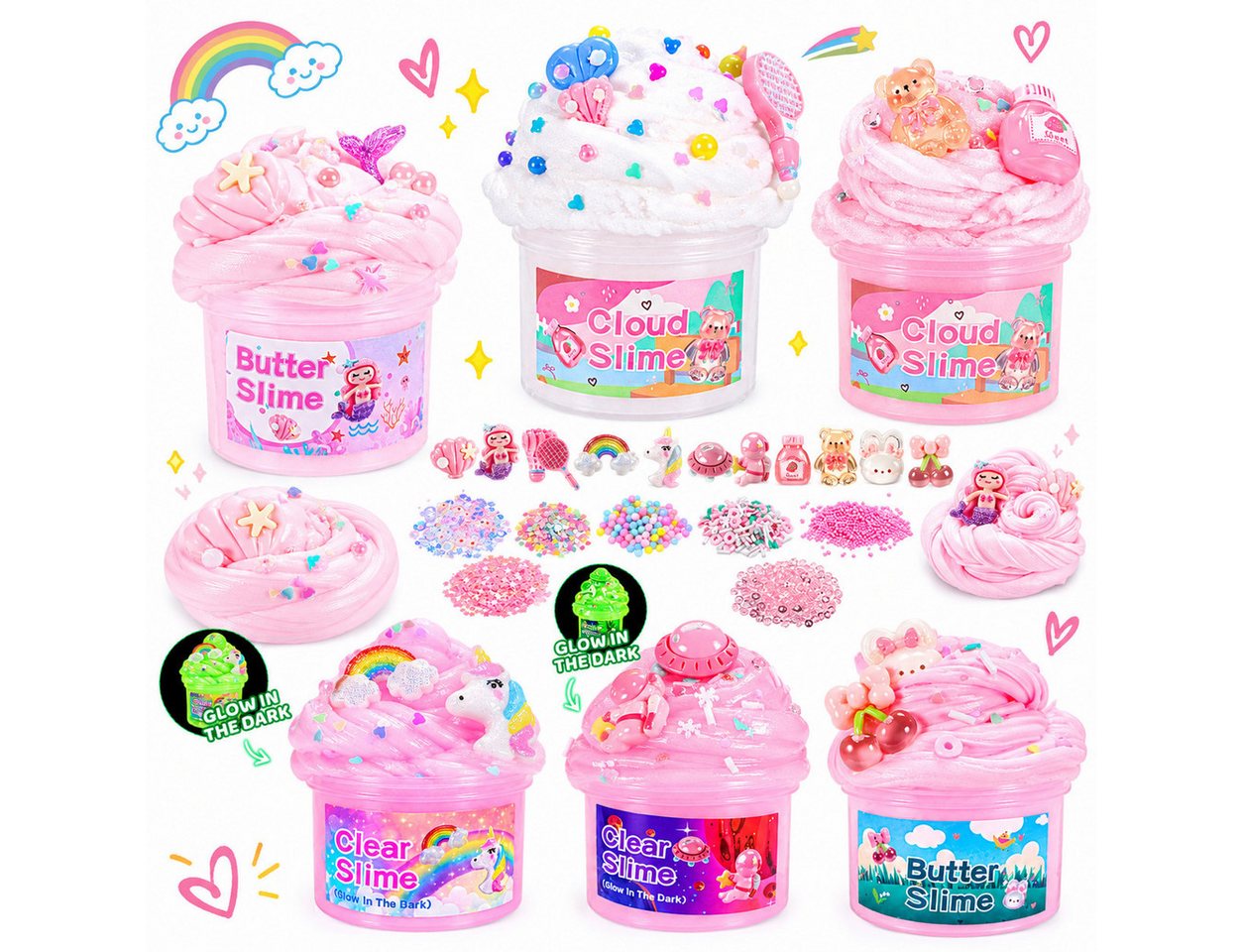 Wootoy Kreativset Experimentierkasten Schleim für kinderBastelset DIY Slime Kit Squishy, (Leuchtende Knete und Dekorationen frei kombinieren, für Geburtstag Weihnachten Ostern oder als kreative Klassenbelohnung), Glow-in-the-Dark Kreativspiel mit Deko-Zubehör ab 6 Jahren