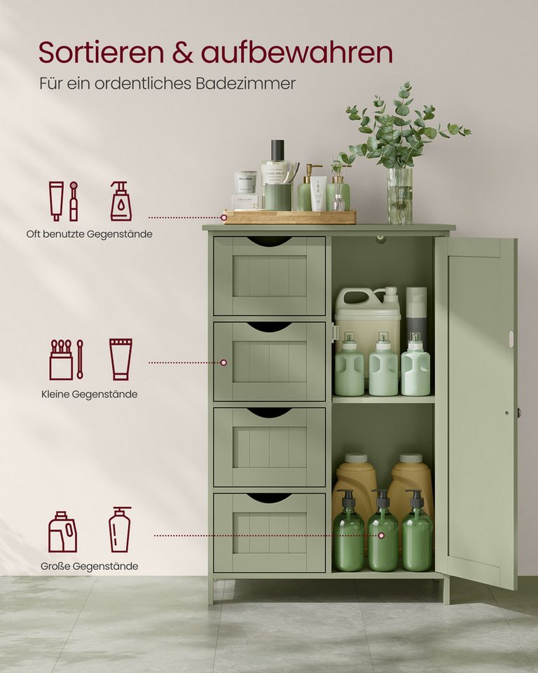 VASAGLE Badmöbel-Set Badezimmerschrank Badschrank Beistellschrank,verstellbare Ablage, mit 4 Schubladen, Schranktür, verstellbare Ablage Bild 5