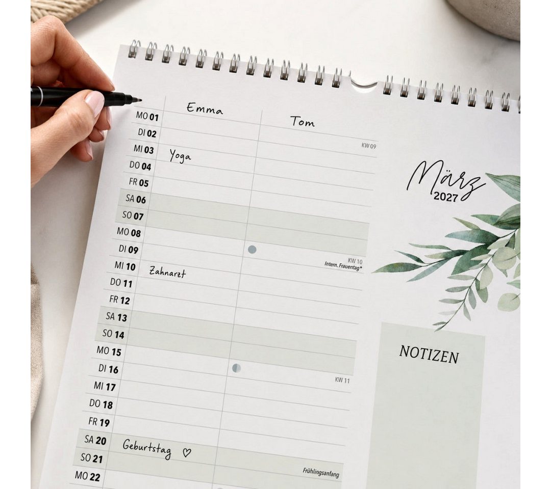 heaven+paper Jahresplaner A4 Wandkalender 2 Spalten Green 2027, hochwertig & modern, Hergestellt in Deutschland Bild 2