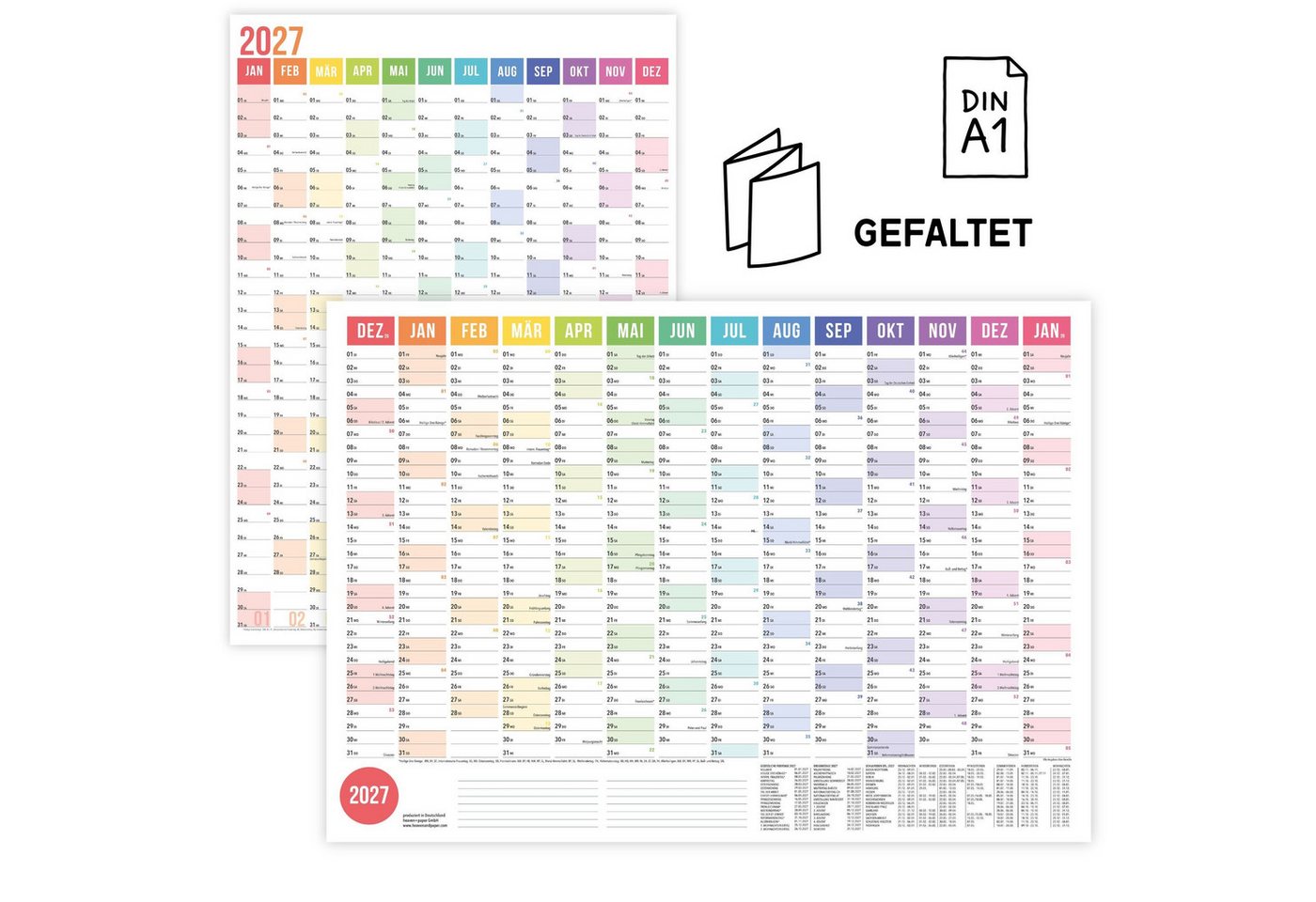 heaven+paper Jahresplaner Wandplaner 2027 Regenbogen – DIN A1, beidseitig bedruckt, Hergestellt in Deutschland Bild 3